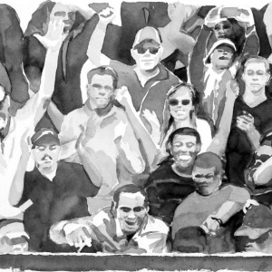 A Puppet Crowd Cheers, watercolor 55 x 77 cm