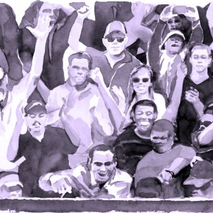 A Puppet Crowd Cheers, watercolor 55 x 77 cm