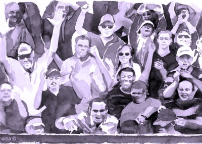 A Puppet Crowd Cheers, watercolor 55 x 77 cm