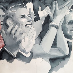 Miss America Clapping, watercolor 55 x 77 cm