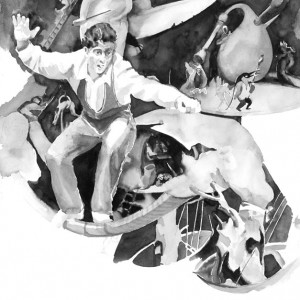 The Rope He Walks, watercolor 55 x 77 cm