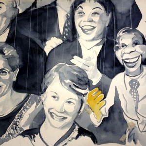 Howdy Doody and Puppets, watercolor 55 x 77 cm