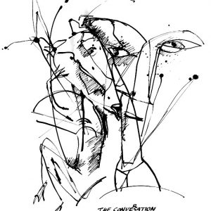 The Conversation, pen and ink, 48 x 60 cm