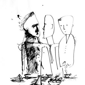 Let's Eat, pen and ink, 48 x 60 cm