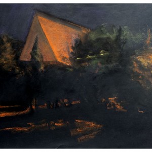 Yad V'Shem from the Nighttime Forest, pastel, 65 x 50 cm