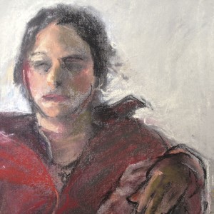 Portrait With a Red Coat, pastel, 48 x 63 cm