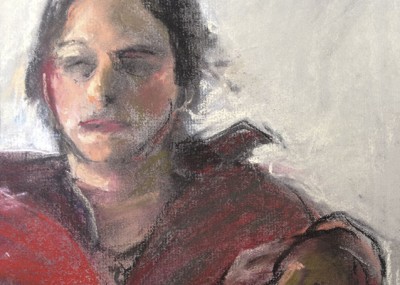 Portrait With a Red Coat, pastel, 48 x 63 cm