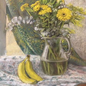 Reflections in Green and Yellow, pastel, 48 x 63 cm