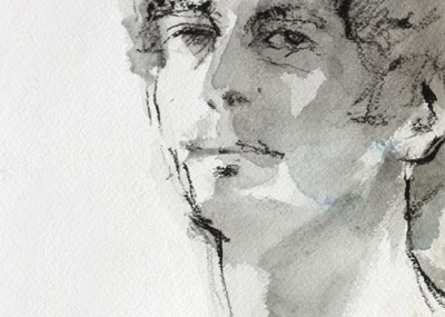 He Watched, pen and watercolor wash, 22 x 30 cm