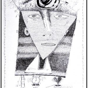 Alarm Clock, pen and ink, 38 x 53 cm